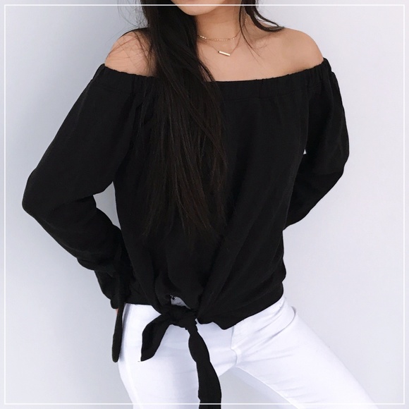 Tops - Madelyn -Black Off The Shoulder Long Sleeve
